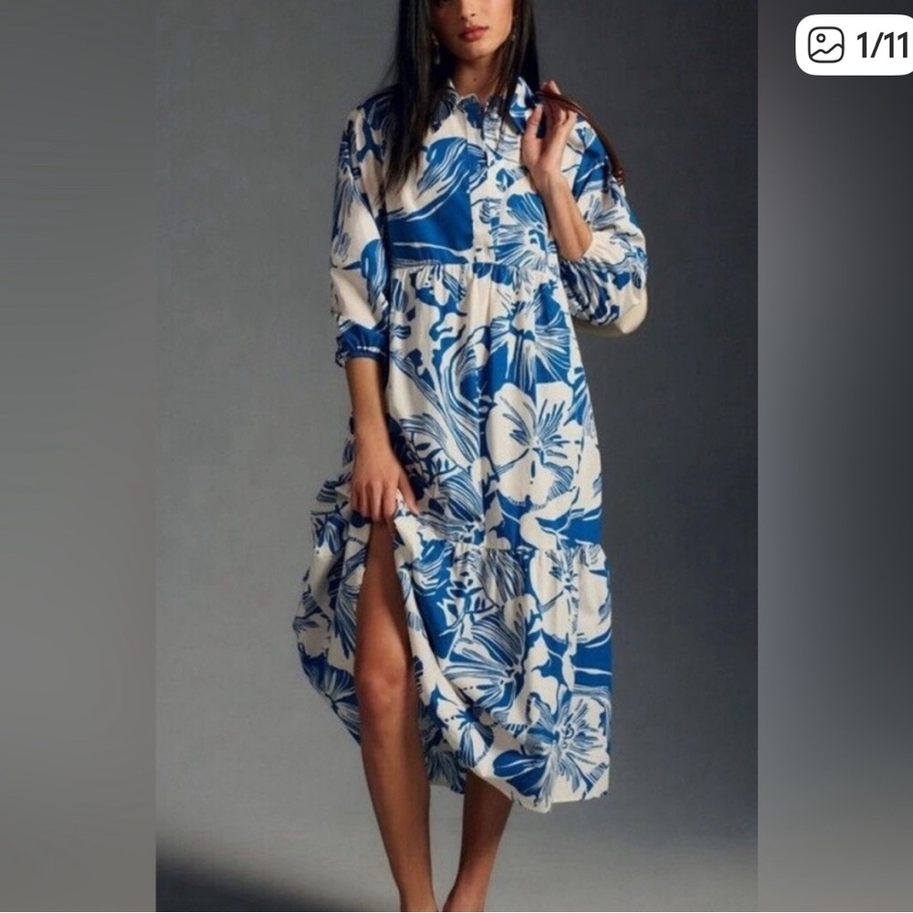 Anthropologie Maeve Bettina Blue and White Floral Dress